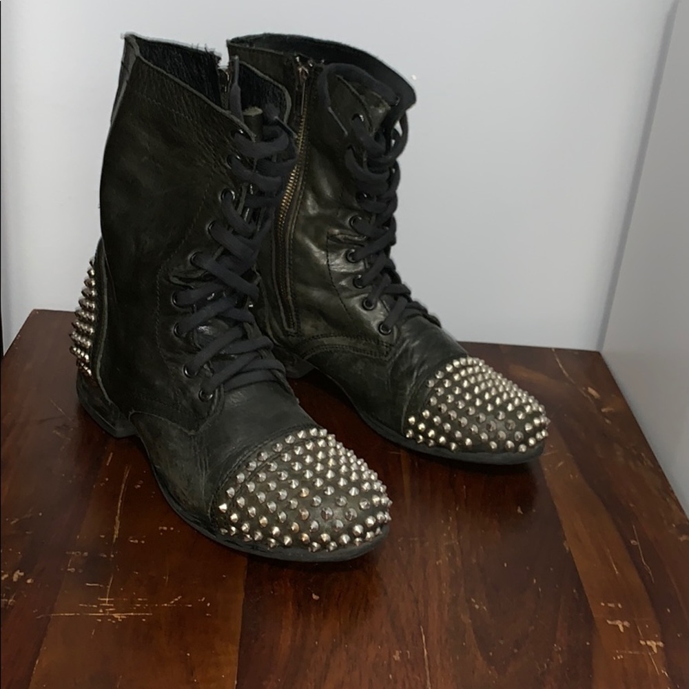 Combat spiked real leather boots